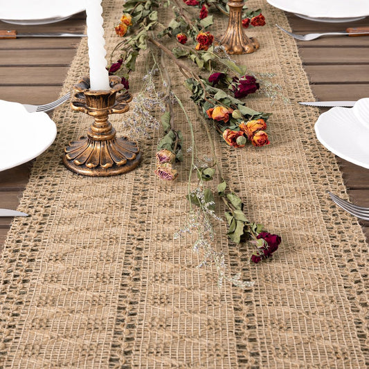 Boho Table Runner Valentine's Day Farmhouse Burlap Jute Bamboo Rustic Dining Kitchen Centerpiece Decor Small V1258-DP02-B-1701