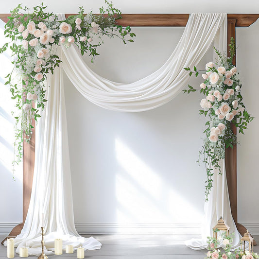 Wedding Arch Draping Fabric 1 Panel 29" x 19Ft Ivory Sheer Chiffon Curtain Drapes 6 Yards for Wedding V1258-DP02-B-1703