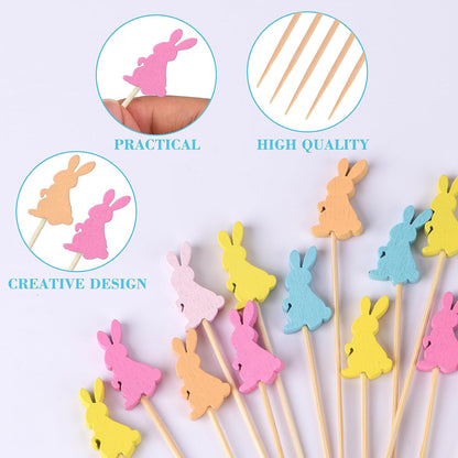 100 Pack Easter Toothpicks for Appetizers, 4.7 Inch Natural Bamboo Cocktail Picks for Cake Dessert Food Fruit V1258-DP02-B-1707