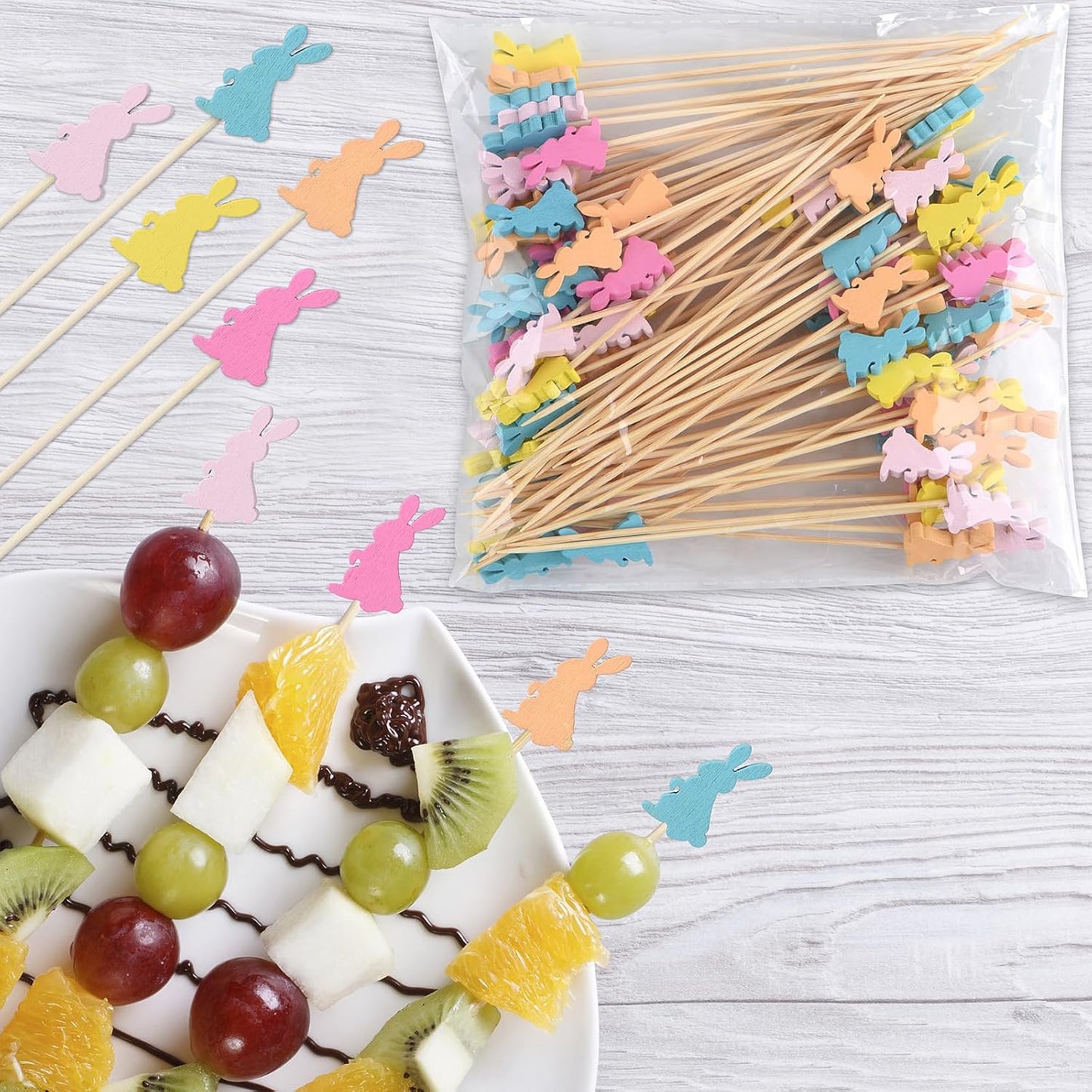 100 Pack Easter Toothpicks for Appetizers, 4.7 Inch Natural Bamboo Cocktail Picks for Cake Dessert Food Fruit V1258-DP02-B-1707