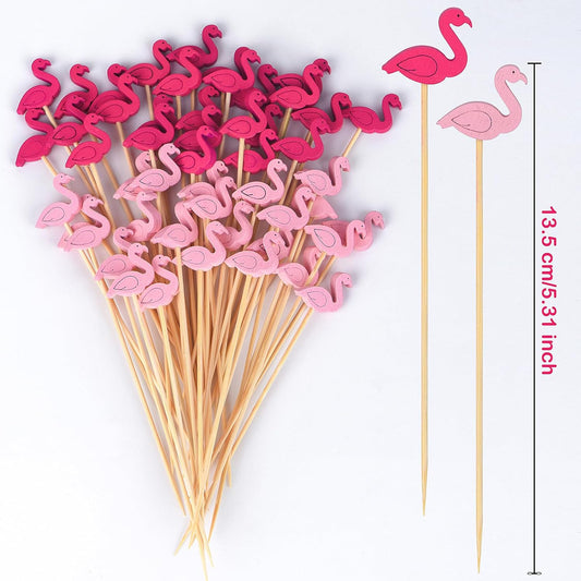 100 Pack Flamingo Toothpicks for Appetizers, 4.7 Inch Natural Bamboo Cocktail Picks for Cake Dessert Food V1258-DP02-B-1708