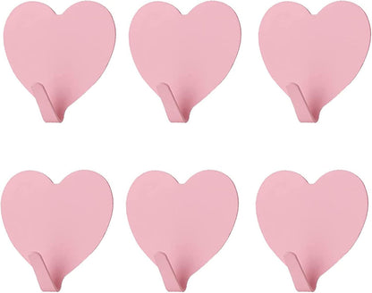 6 Pack Heart Shaped Decorative Wall Hooks, Stainless Steel Strong Adhesive Wall Hook for Home Kitchen V1258-DP02-B-1709