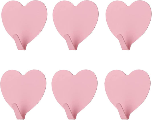 6 Pack Heart Shaped Decorative Wall Hooks, Stainless Steel Strong Adhesive Wall Hook for Home Kitchen V1258-DP02-B-1709