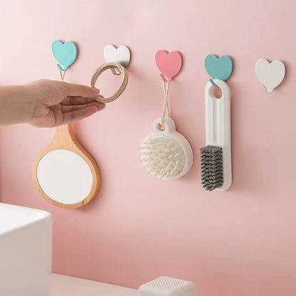 6 Pack Heart Shaped Decorative Wall Hooks, Stainless Steel Strong Adhesive Wall Hook for Home Kitchen V1258-DP02-B-1709