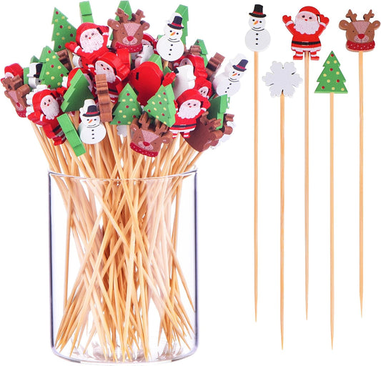 100 Pack Christmas Toothpicks for Appetizers, 4.7 Inch Natural Bamboo Cocktail Picks for Cake Dessert Food V1258-DP02-B-1714