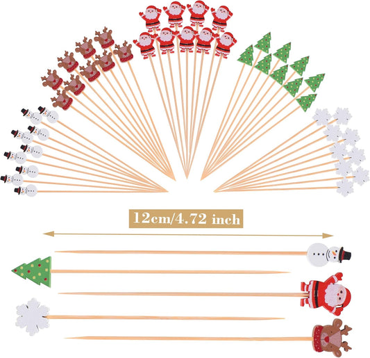 100 Pack Christmas Toothpicks for Appetizers, 4.7 Inch Natural Bamboo Cocktail Picks for Cake Dessert Food V1258-DP02-B-1714