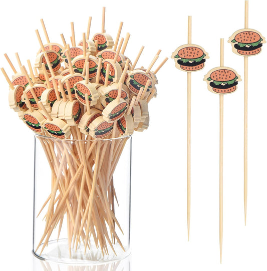 100 Pack Food Toothpicks for Appetizers, 4.7 Inch Bamboo Cocktail Picks Skewers Fruit Sticks, Fancy V1258-DP02-B-1716