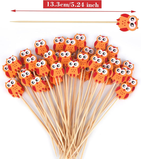 100 Pack Owl Toothpicks for Appetizers, 4.7 Inch Natural Bamboo Cocktail Picks for Cake Dessert Food Picks V1258-DP02-B-1718