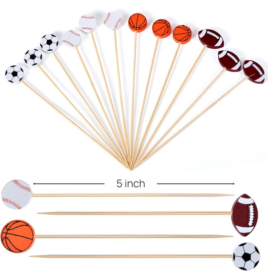 100 Pack Baseball Toothpicks, 4.7 Inch Bamboo Cocktail Picks, Bamboo Toothpicks for Sports Catered Event V1258-DP02-B-1719