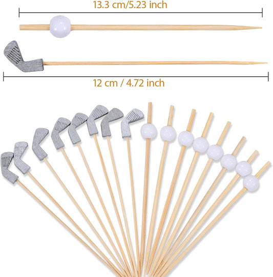 100 Pack Golf Toothpicks, Bamboo Cocktail Picks, Natural Bamboo Toothpicks for Appetizers Fruit Cake Dessert V1258-DP02-B-1726