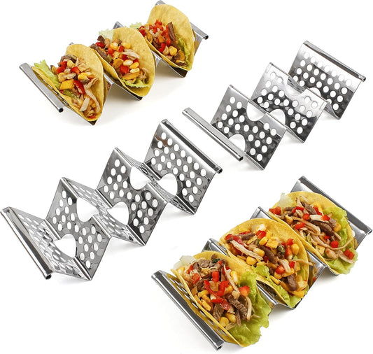 4 Pack Stainless Steel Taco Holders, Premium Taco Stands, Holds 2 Or 3 Tacos Each Taco Tray, Taco Rack With V1258-DP02-B-1727