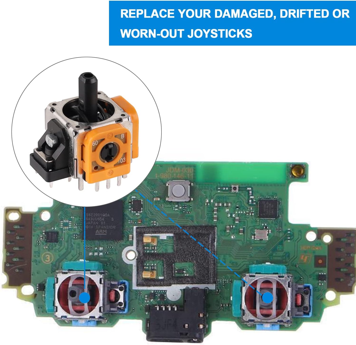 4pcs Joystick Replacement for PS4 Controller, Precision Accurate Thumbsticks Analog Part Stick Drift Fix V1258-DP02-B-173