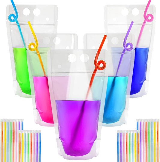44 Drink Pouches with Straws Individually-Wrapped - 17oz Juice Drink Pouches Adults Alcohol Clear Plastic V1258-DP02-B-1737