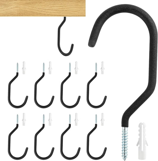 10 Heavy Duty Wall Mount Storage J Hooks - Bicycle & Ladder Hangers, Garden Yard Tools Organizer V1258-DP02-B-1738