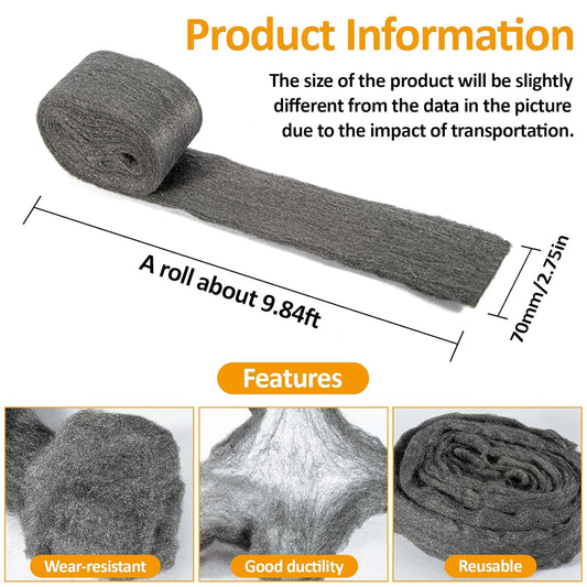 Steel Wool 0000 15oz(30ft) - 0000 Steel Wool for Glass Fine Steel Pads for Chrome or Wood Polishing Weep Hole V1258-DP02-B-1740