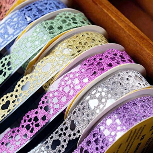 Decorative Washi Tape Set - 6Rolls Glitter Lace Washi Tape for Card Making Supplies, Scrapbook Craft V1258-DP02-B-1748