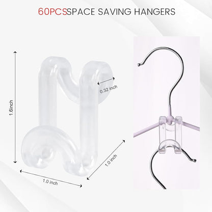 Hanger Hooks Space Saving, 60PCS Clothes Hanger Connector Hooks Closet Space Savers for Hanging Clothes, Clear V1258-DP02-B-1755