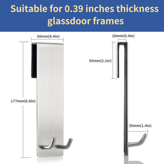 Shower Door Towel Hook Extended Length, No Drilling & Adhesive Needed Stainless Steel Bathroom Hangers for V1258-DP02-B-1773
