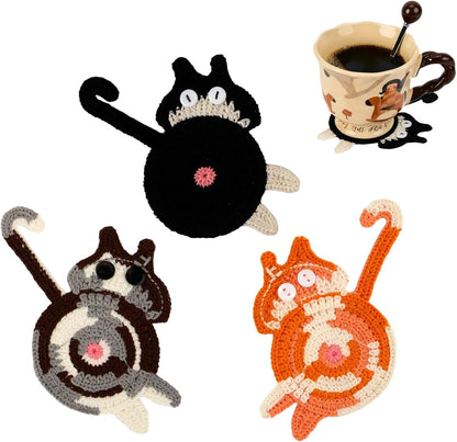 Drink Coaster | Cat Gifts for Cat Lovers,Fun Woven Coasters,Cute Coffee Coaster for Home Decor Tabletop V1258-DP02-B-1777