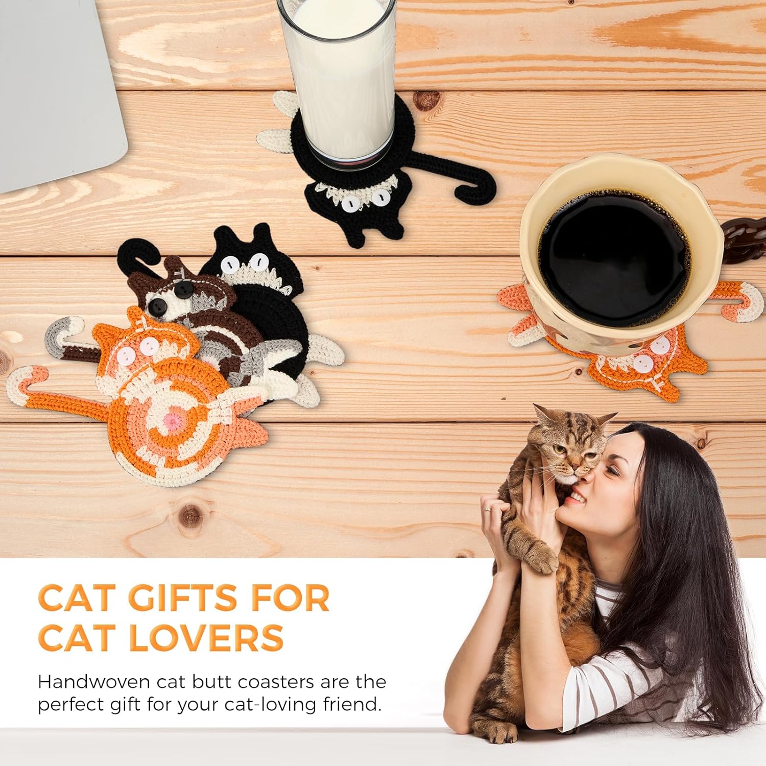 Drink Coaster | Cat Gifts for Cat Lovers,Fun Woven Coasters,Cute Coffee Coaster for Home Decor Tabletop V1258-DP02-B-1777