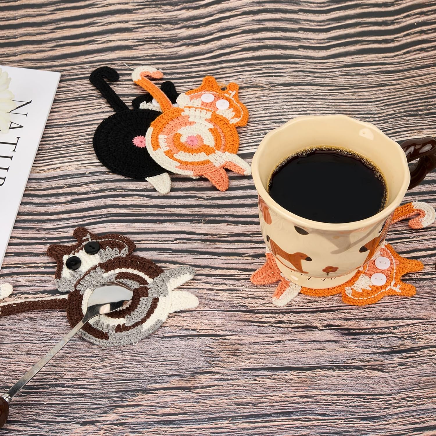 Drink Coaster | Cat Gifts for Cat Lovers,Fun Woven Coasters,Cute Coffee Coaster for Home Decor Tabletop V1258-DP02-B-1777