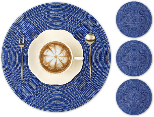 Round Braided Placemats 15inch, Placemats Set of 4 Non-Slip, Round Placemats Heat Resistant, Woven Placemats V1258-DP02-B-1780