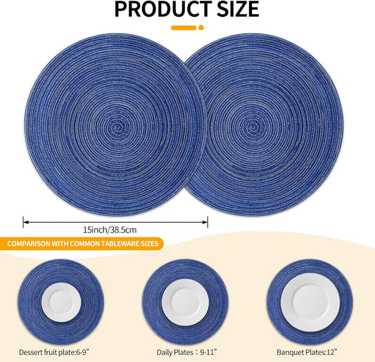 Round Braided Placemats 15inch, Placemats Set of 4 Non-Slip, Round Placemats Heat Resistant, Woven Placemats V1258-DP02-B-1780