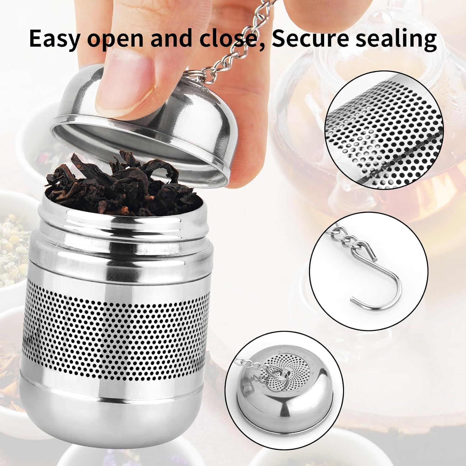 2PCS Tea Infuser Strainer - Stainless Steel Strainers for Loose Leaf Tea, Steeper, Fine Mesh Ball holder with V1258-DP02-B-1788
