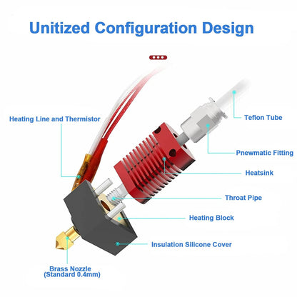 Extruder Heater Hot End Kit, Assembled MK8 Extruder Hot end Kit with 0.4mm Nozzle Silicon Sock Compatible V1258-DP02-B-179