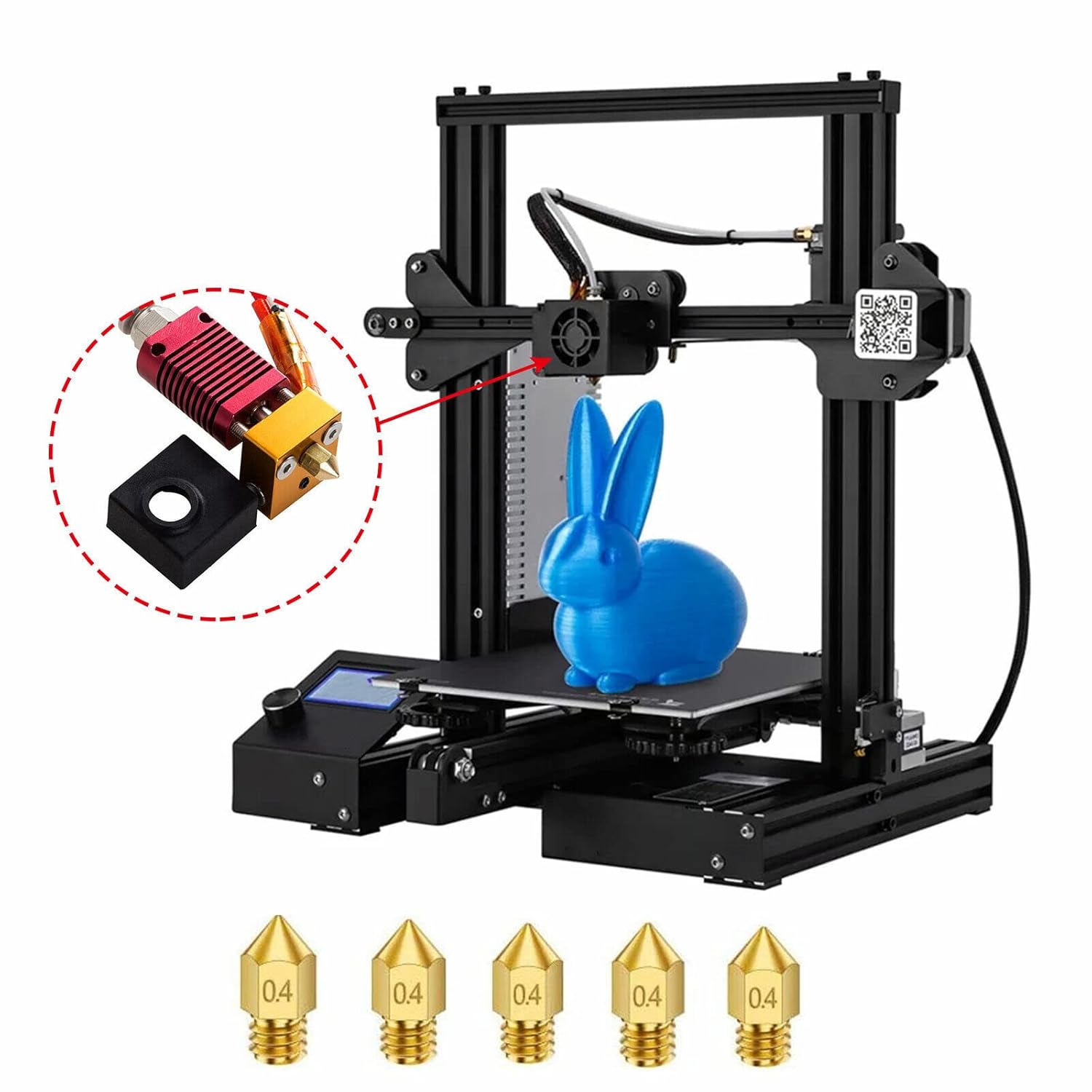 Extruder Heater Hot End Kit, Assembled MK8 Extruder Hot end Kit with 0.4mm Nozzle Silicon Sock Compatible V1258-DP02-B-179