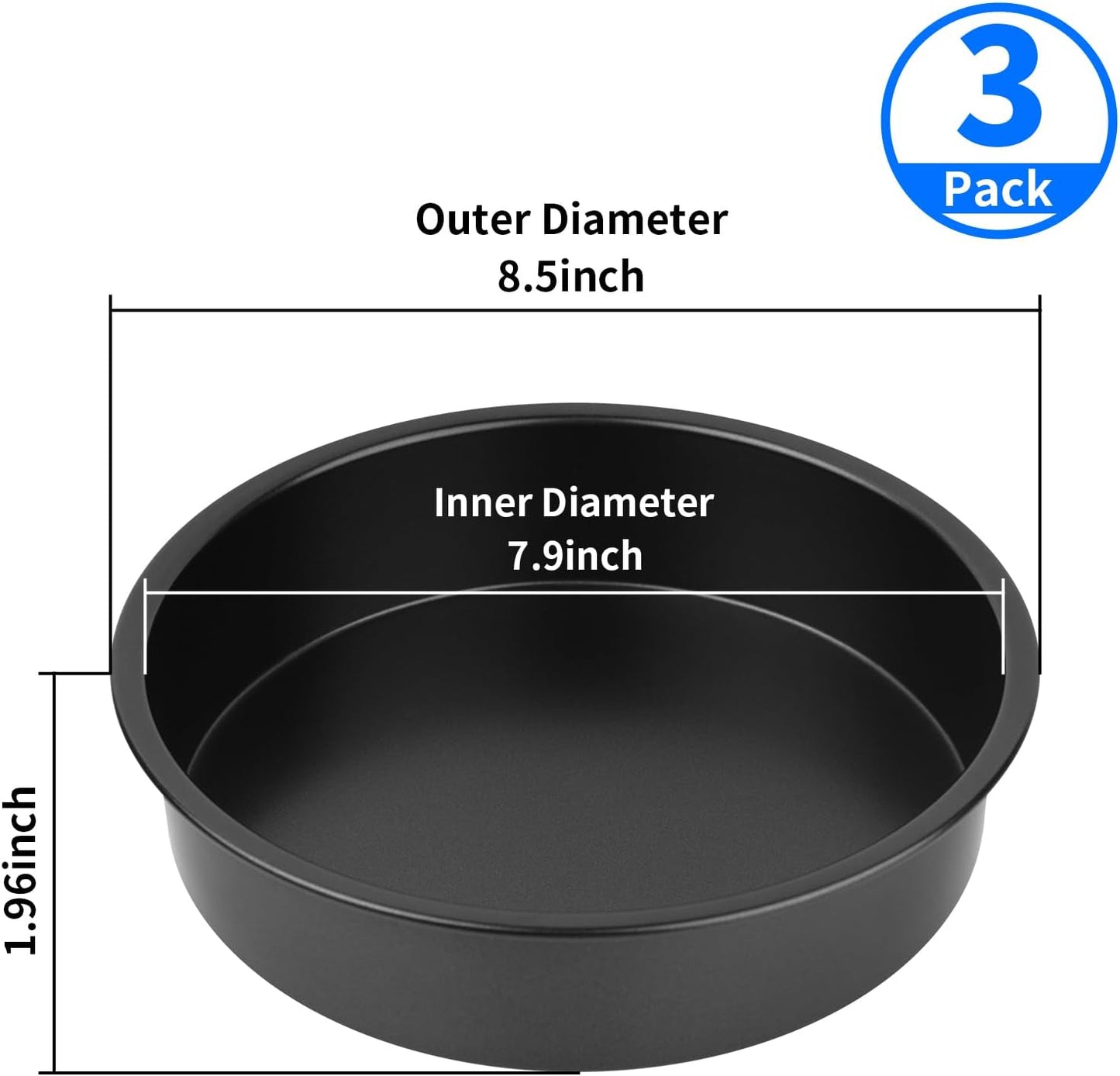 8" Round Cake Pans - 3PCS Nonstick Round Baking Cake Pan, Mold,Dish, Flan, Tin, Carbon Steel Baking Set, V1258-DP02-B-1790