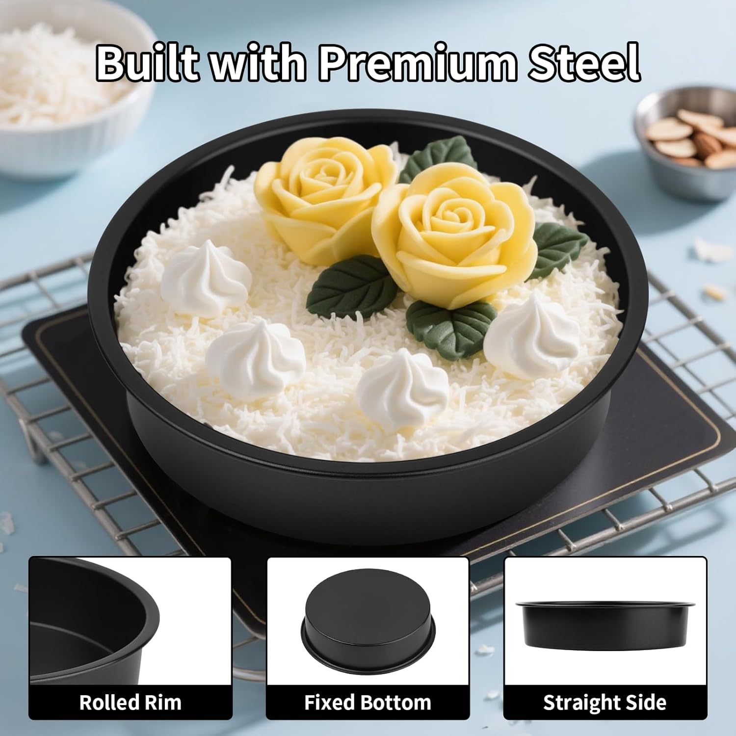 8" Round Cake Pans - 3PCS Nonstick Round Baking Cake Pan, Mold,Dish, Flan, Tin, Carbon Steel Baking Set, V1258-DP02-B-1790