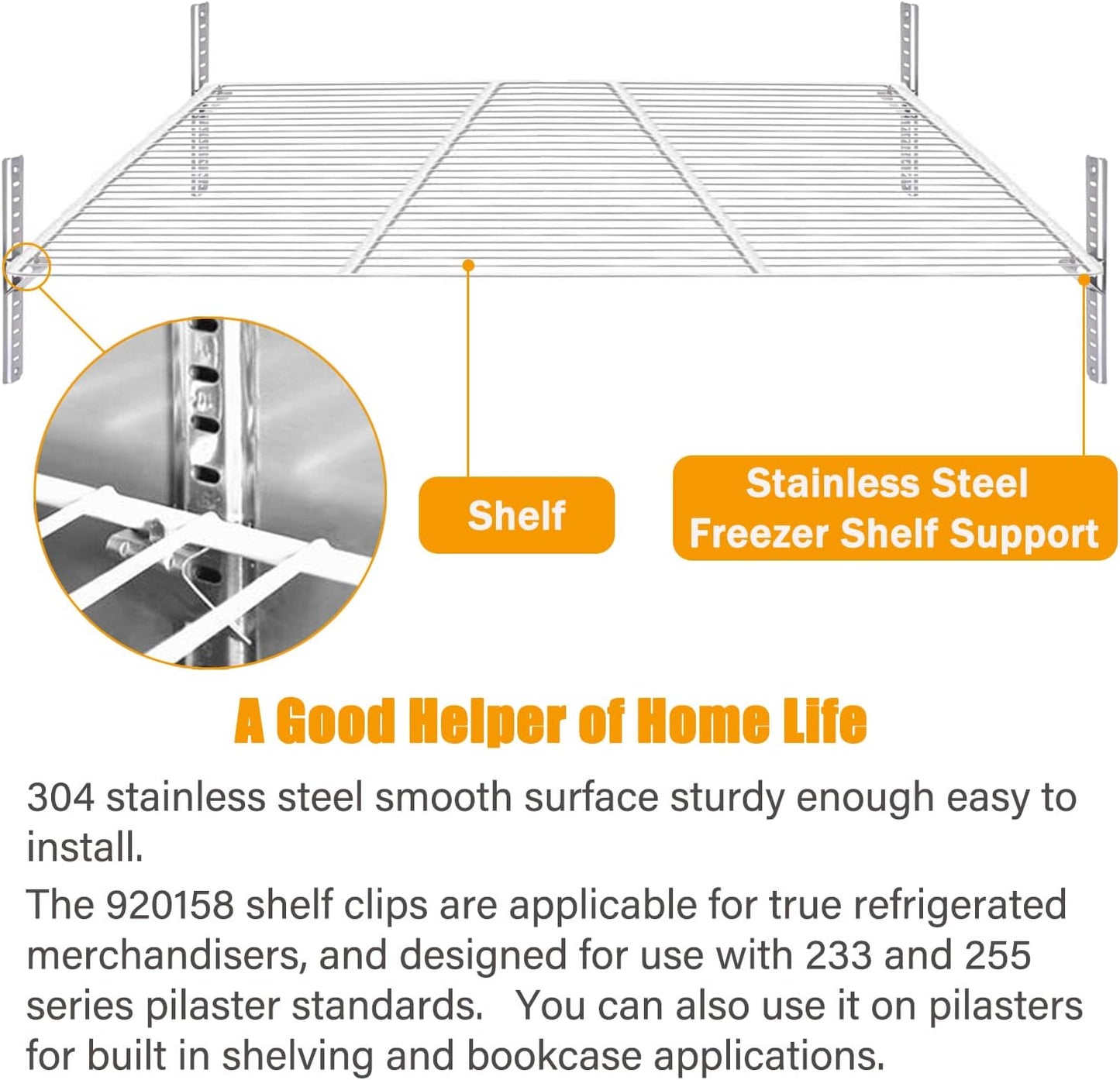 920158 Freezer Shelf Clip,Stainless Steel Shelf Clip for Refrigerator,Freezer Cooler Shelf V1258-DP02-B-18