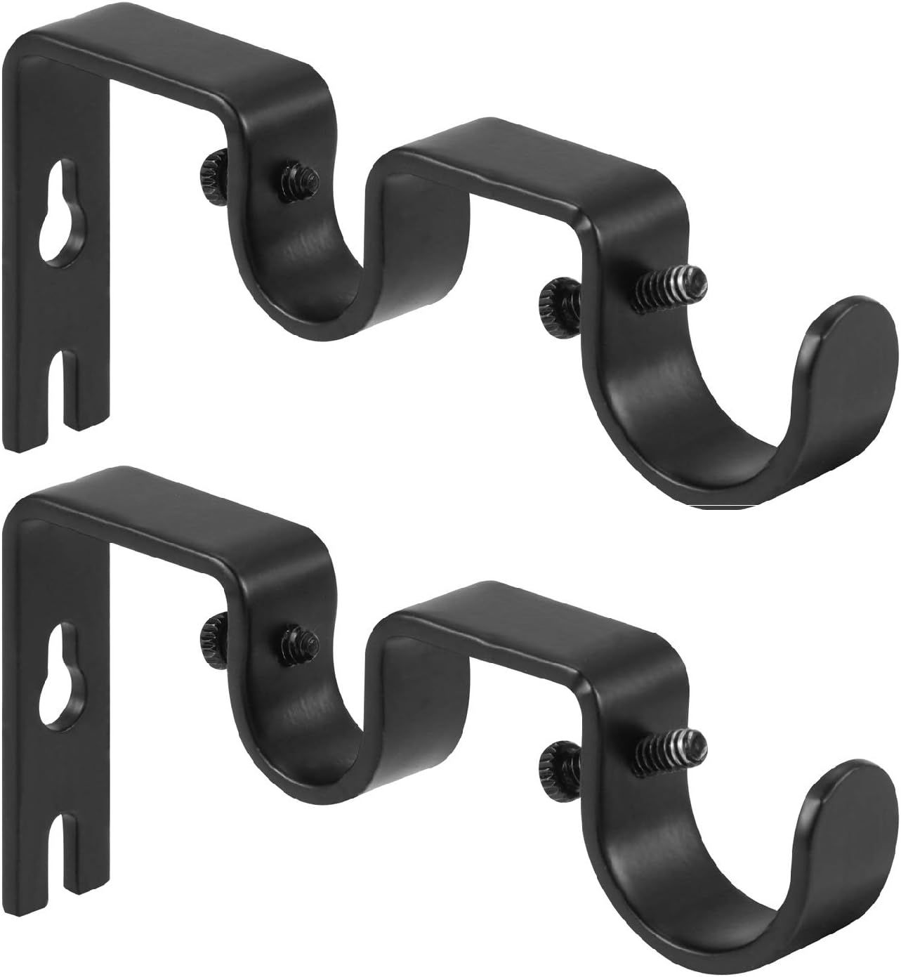 Heavy Duty Double Curtain Rod Brackets, 1" & 5/8" Inch Rod Holders (Set of 2, Black) V1258-DP02-B-1801