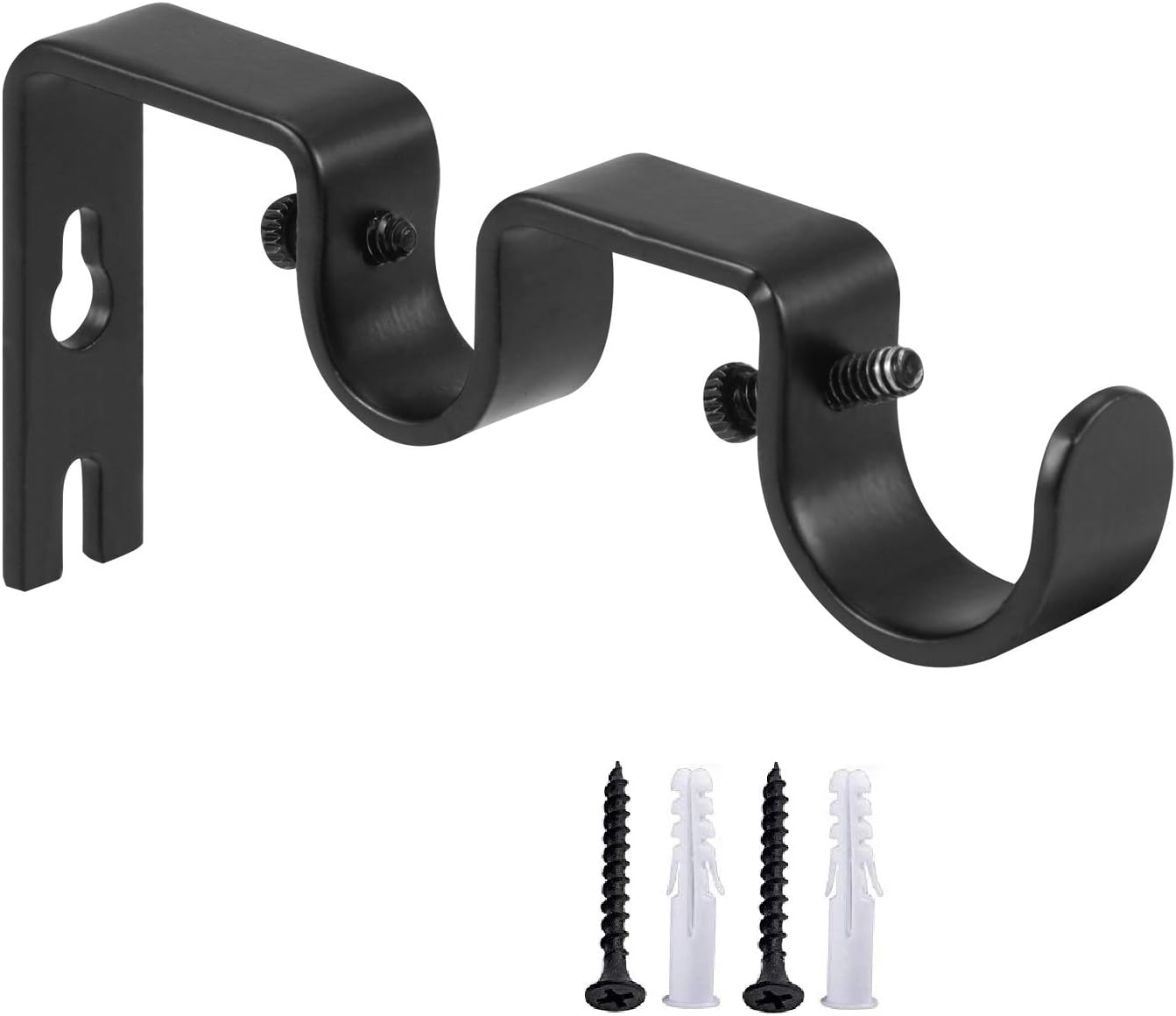 Heavy Duty Double Curtain Rod Brackets, 1" & 5/8" Inch Rod Holders (Set of 2, Black) V1258-DP02-B-1801