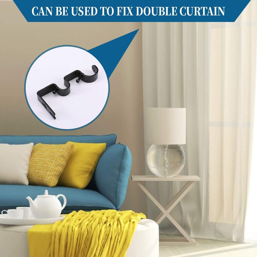 Heavy Duty Double Curtain Rod Brackets, 1" & 5/8" Inch Rod Holders (Set of 2, Black) V1258-DP02-B-1801