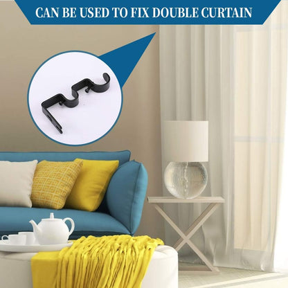 Heavy Duty Double Curtain Rod Brackets, 1" & 5/8" Inch Rod Holders (Set of 2, Black) V1258-DP02-B-1801