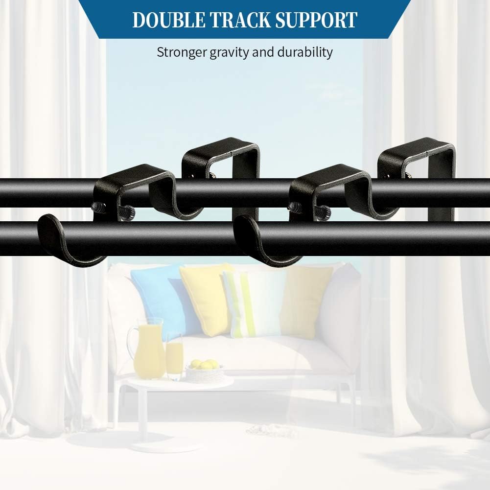 Heavy Duty Double Curtain Rod Brackets, 1" & 5/8" Inch Rod Holders (Set of 2, Black) V1258-DP02-B-1801