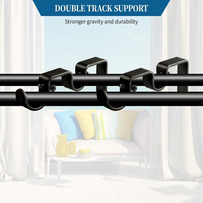 Heavy Duty Double Curtain Rod Brackets, 1" & 5/8" Inch Rod Holders (Set of 2, Black) V1258-DP02-B-1801