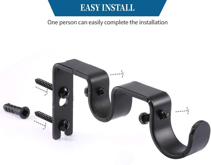 Heavy Duty Double Curtain Rod Brackets, 1" & 5/8" Inch Rod Holders (Set of 2, Black) V1258-DP02-B-1801
