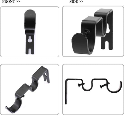 Heavy Duty Double Curtain Rod Brackets, 1" & 5/8" Inch Rod Holders (Set of 2, Black) V1258-DP02-B-1801
