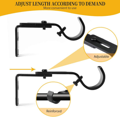 Heavy Duty Adjustable Curtain Rod Brackets and Holders - For 1 1/8 Inch & 1 1/4 Inch Rod, 2 PCS Black V1258-DP02-B-1802