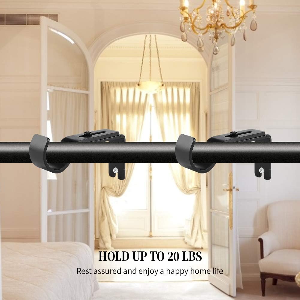 Heavy Duty Adjustable Curtain Rod Brackets and Holders - For 1 1/8 Inch & 1 1/4 Inch Rod, 2 PCS Black V1258-DP02-B-1802