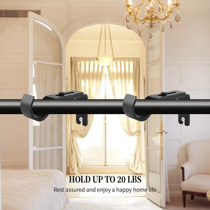 Heavy Duty Adjustable Curtain Rod Brackets and Holders - For 1 1/8 Inch & 1 1/4 Inch Rod, 2 PCS Black V1258-DP02-B-1802