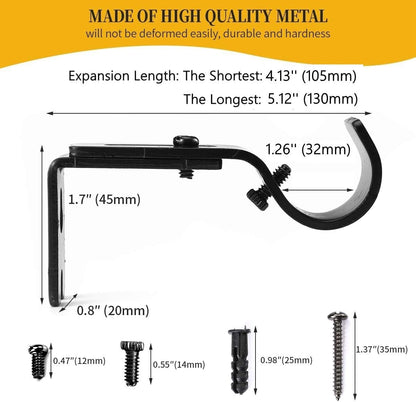 Heavy Duty Adjustable Curtain Rod Brackets and Holders - For 1 1/8 Inch & 1 1/4 Inch Rod, 2 PCS Black V1258-DP02-B-1802
