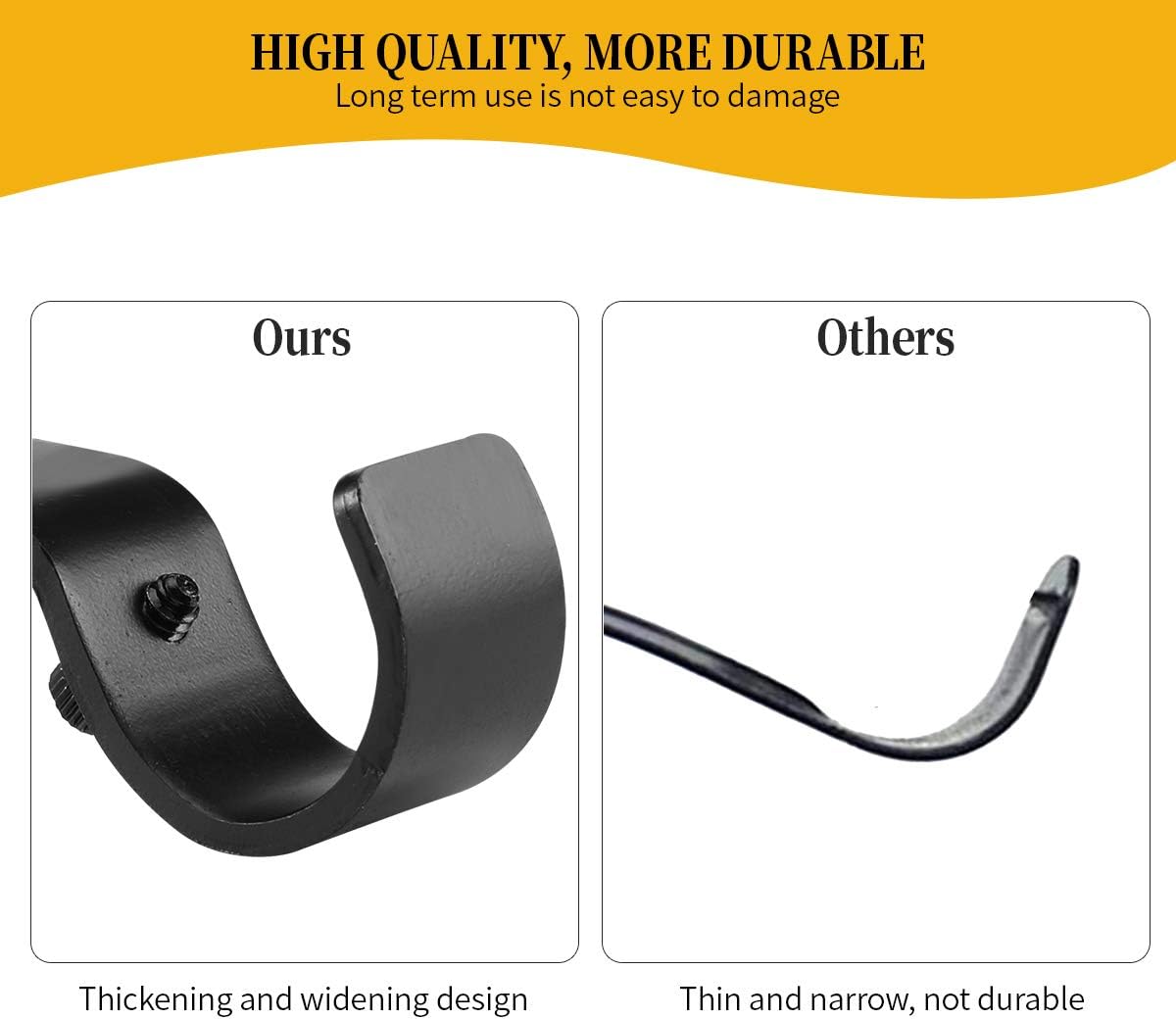 Heavy Duty Adjustable Curtain Rod Brackets and Holders - For 1 1/8 Inch & 1 1/4 Inch Rod, 2 PCS Black V1258-DP02-B-1802