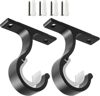 Ceiling Mount & Wall Installation Curtain Rod Brackets Holders for 1 Inch Rod, Black (Set of 2, Black) V1258-DP02-B-1803