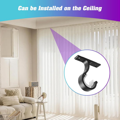 Ceiling Mount & Wall Installation Curtain Rod Brackets Holders for 1 Inch Rod, Black (Set of 2, Black) V1258-DP02-B-1803