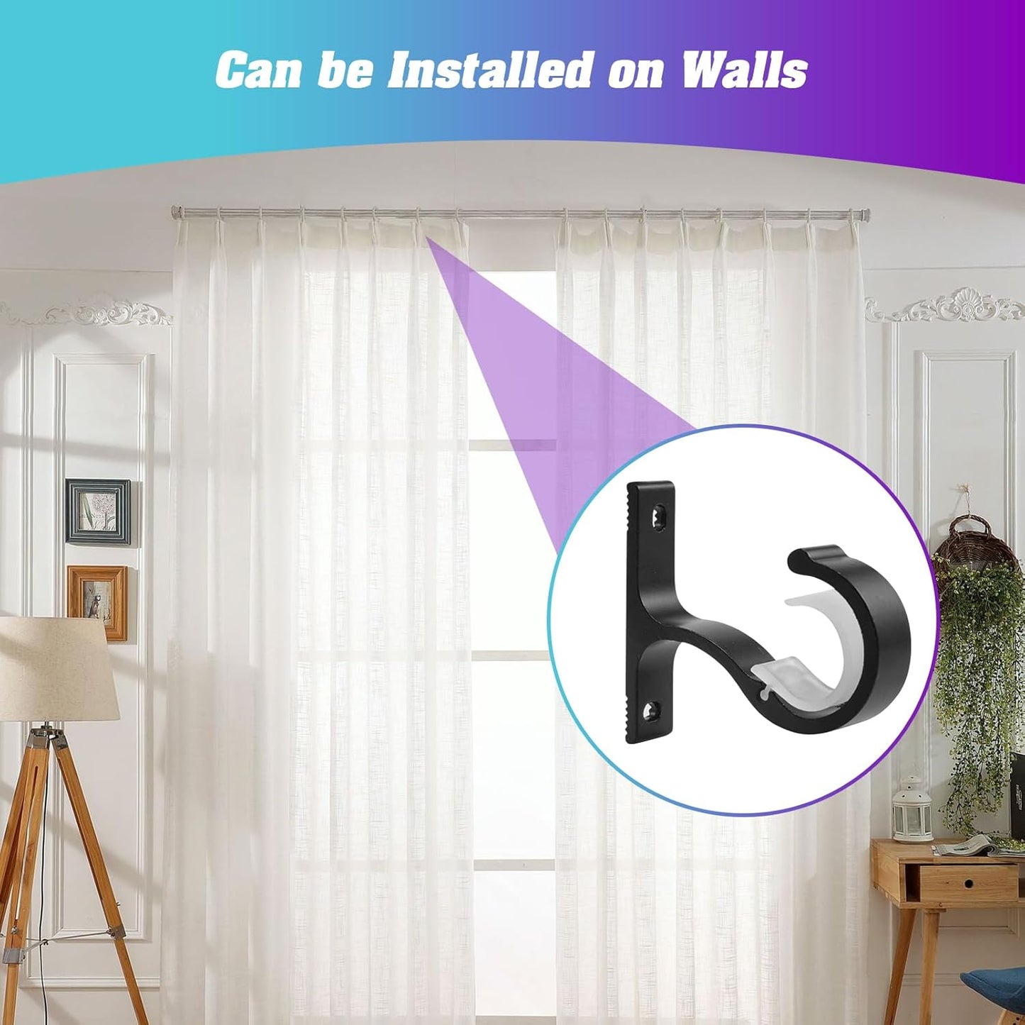 Ceiling Mount & Wall Installation Curtain Rod Brackets Holders for 1 Inch Rod, Black (Set of 2, Black) V1258-DP02-B-1803