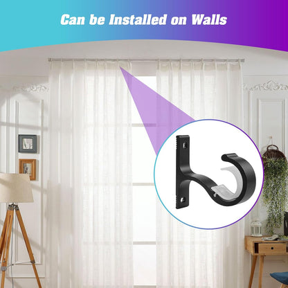 Ceiling Mount & Wall Installation Curtain Rod Brackets Holders for 1 Inch Rod, Black (Set of 2, Black) V1258-DP02-B-1803